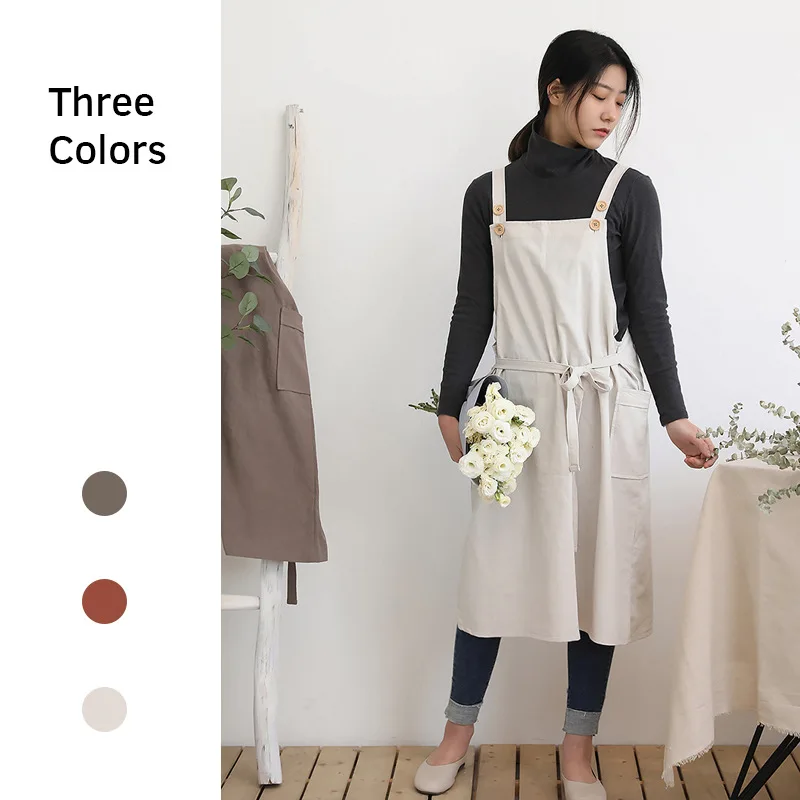 

2020 Hot sale ready stock pinafore Japanese Korea Linen Cotton Kitchen Cooking Apron