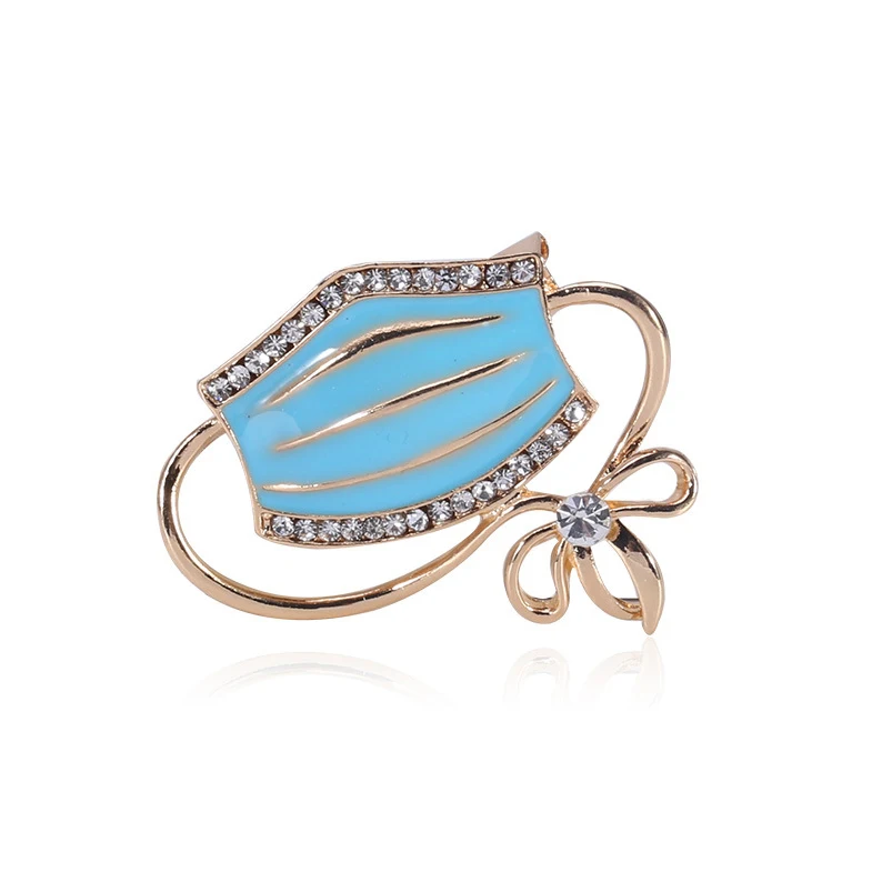 

Wholesale Custom Made Metal Enamel Rhinestone Brooch Fashion Jewelry Rhinestone Mask-Shape Brooch Pin