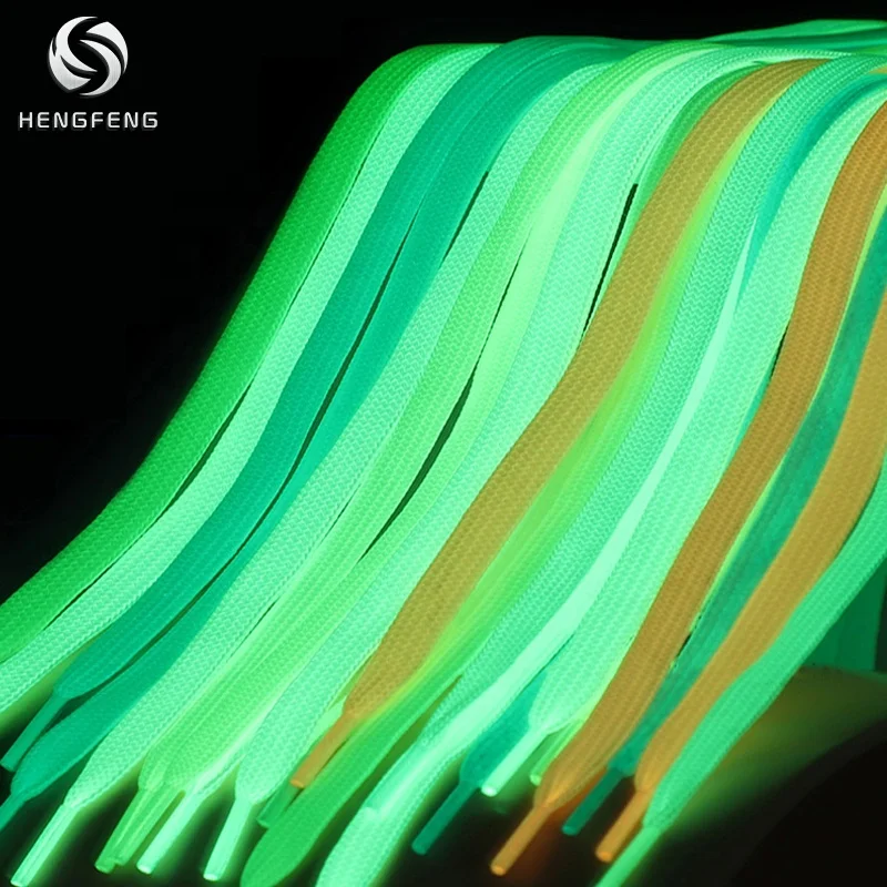 

Wholesale polyester Colorful flat luminous shoelaces fashion fluorescent shoe laces, 5 colors or custom color