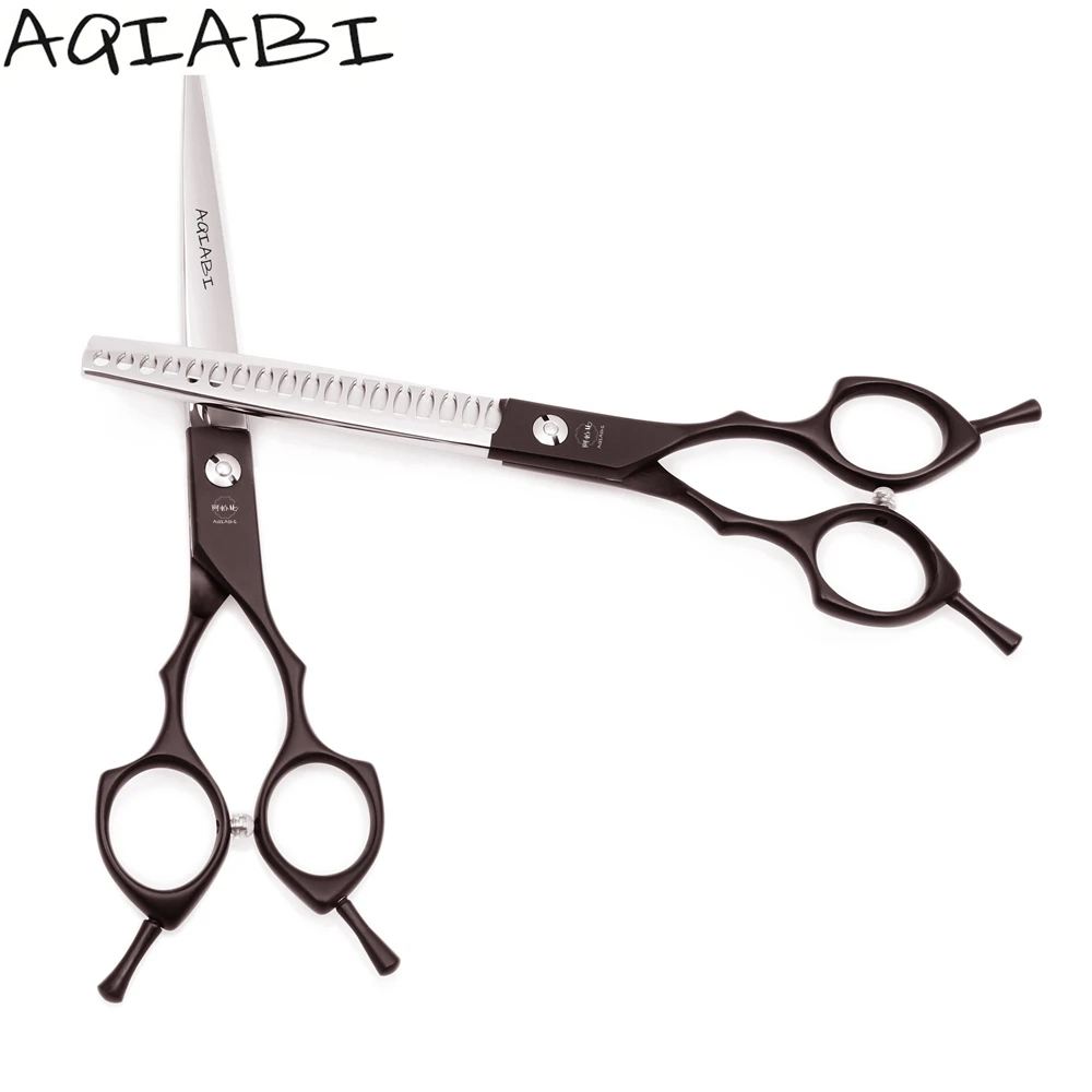 

Dog Grooming Scissors 6.5" AQIABI JP 440C Dog Scissors Straight Shears Thinning Shears Pet Scissors Black A9029, Pink handle