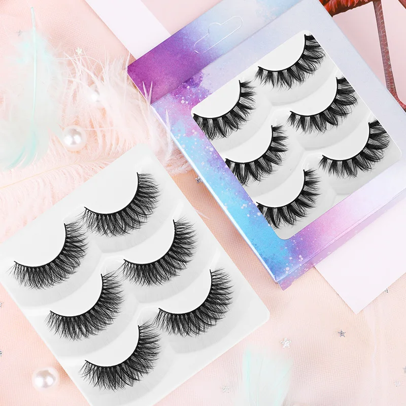 

RTS Wholesale Three-dimensional natural pure handmade Set of 3 pairs of hand-sharpened natural curling cross false eyelashes