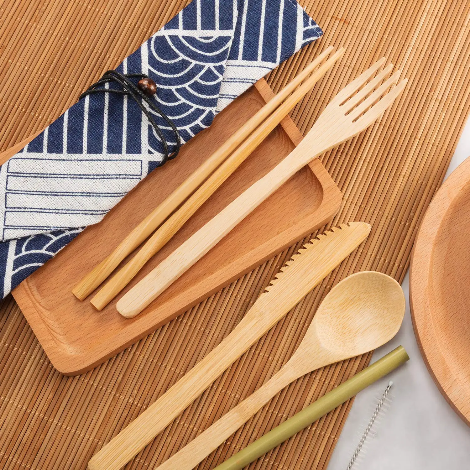 Reusable Bamboo Utensils Travel Cutlery Set With Case,Forks Knives