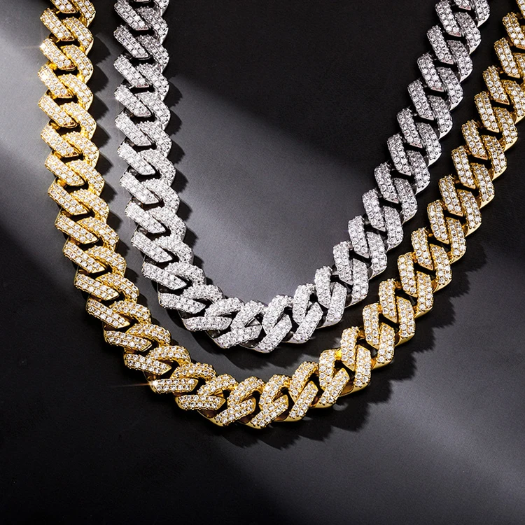

New Drop Shipping 14mm CZ Diamond Hip Hop Jewelry Mens Prong Cuban Link Chain Necklace
