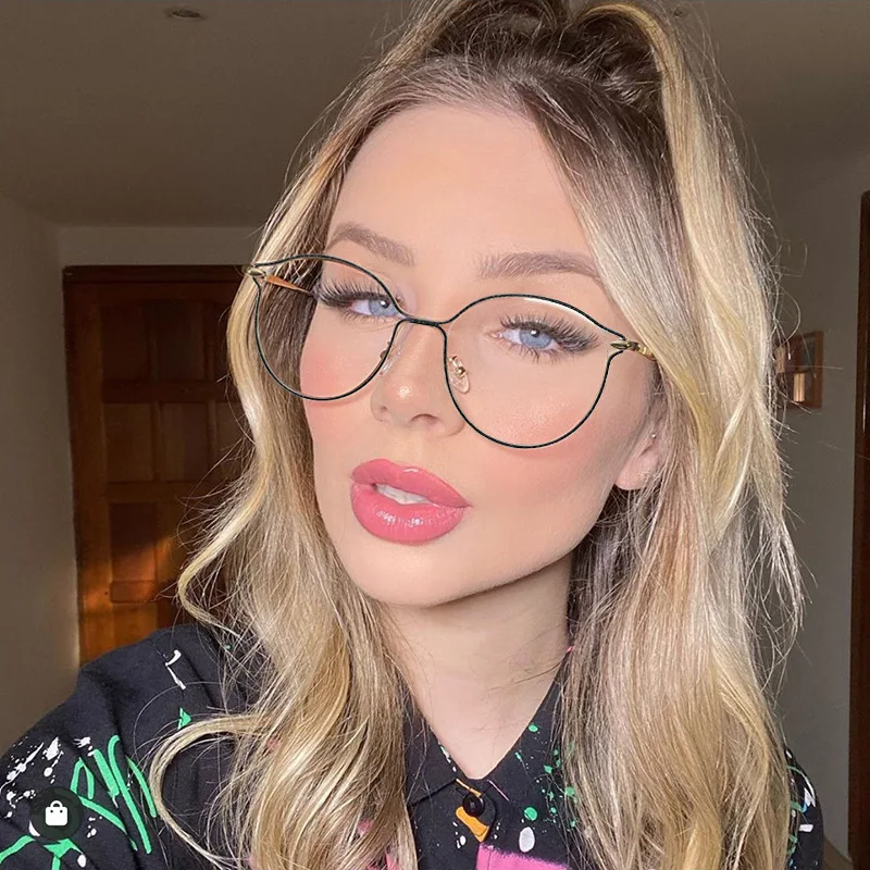 

2021 New Arrival Personalized Anti Blue Light Glasses Metal Bling Diamond Round Frames Optical Eyeglasses Ready To Ship