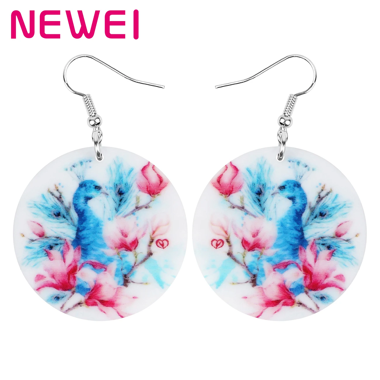 

Acrylic Round Flower Peacock Peafowl Earrings Animals Drop Dangle Fashion Jewelry For Women Girls Teens Novelty Charms Gifts, Multicolor