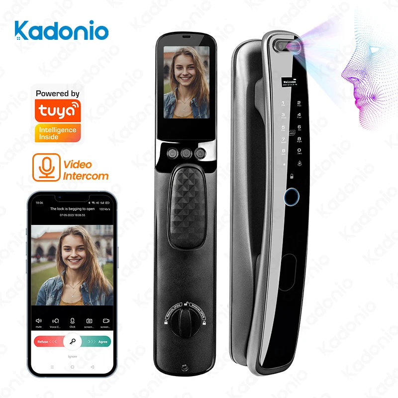 

Kadonio Video 3D Face Recognition Smart Outdoor Bell Modern Door Key Lock Fingerprint Electronic For Front Door Wi-Fi Zigbee