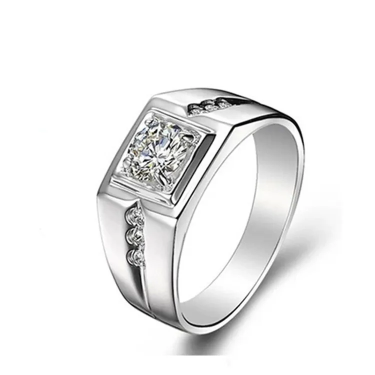 

Simple Micro Inlaid Halo Diamond Rings White Gold Plated CZ Wedding Band For Bridegroom