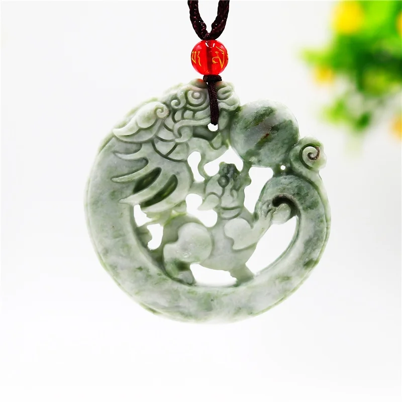 

Green Jade Dragon Pendant Jewelry Chinese for Men Carved Fashion Charm Natural Amulet Double-sided Tiger Necklace Women Gifts