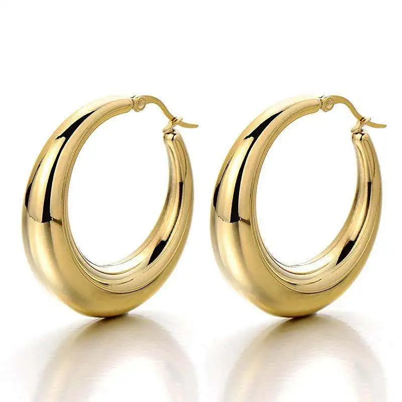 

Fashion Simple 18K Gold Plated Stainless Steel Statement Hollow Out Round Hoop Earrings