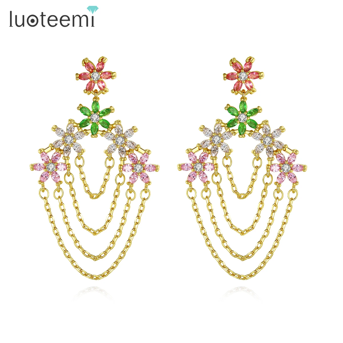 

LUOTEEMI Fashionable Rainbow Bling Earrings for Women Colorful Flower Drop Earring Jewelry