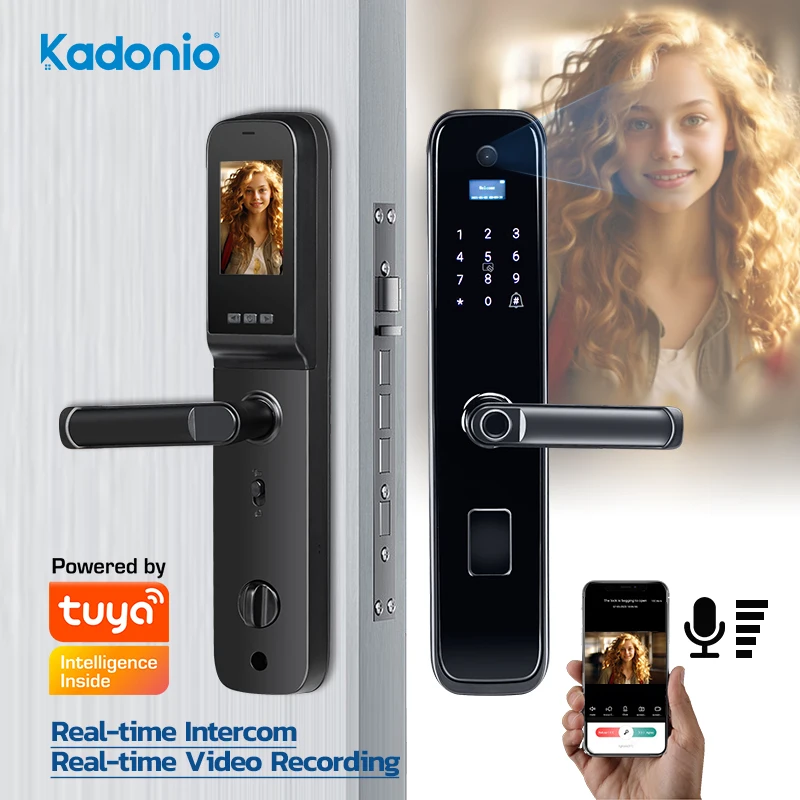 

Kadonio Video Interphone Empreintes Digitales Electronique Tuya WiFi Serrure De Porte Intelligente Avec Camera