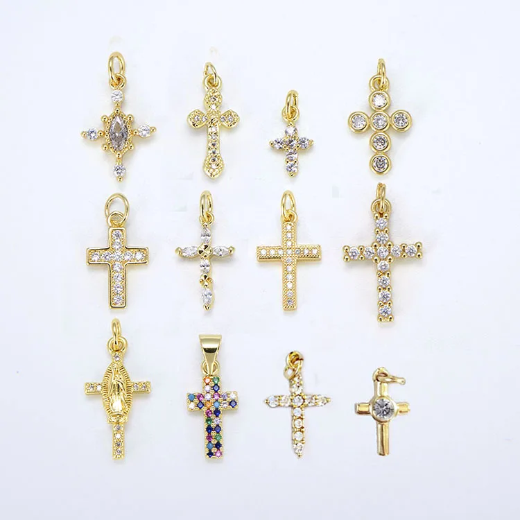 

CZ8328 Wholesale tiny mini cz micro pave diamond cross pendant charmcubic zirconia Christian religion pendant findings