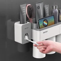 

Plastic Magnetic Automatic Bathroom Accessories Set Wall Mount Toothpaste And Toothbrush Holder