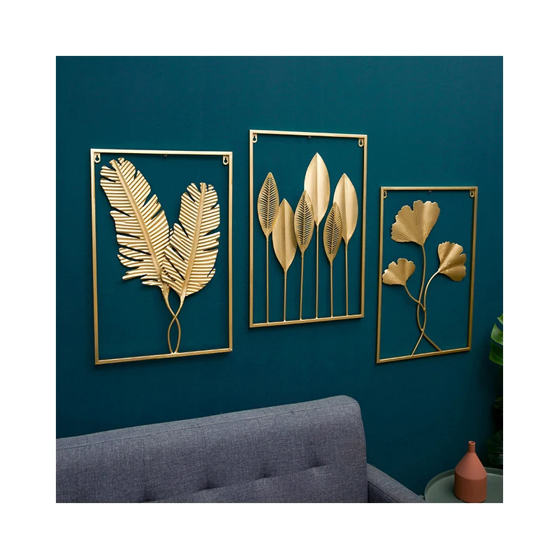 

Light luxury metal rectangular golden ginkgo biloba old style 3D wall art, Picture