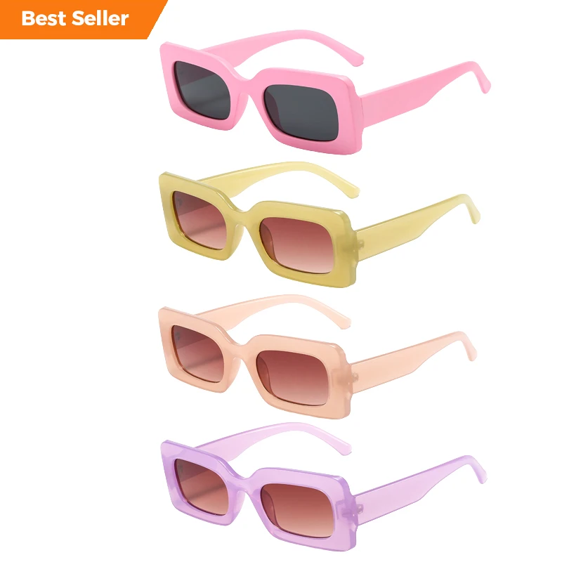 

2023 Fashion Wholesale Retro Chunky Sun Glasses Trendy Square Rectangle Frame Candy Colors 90s Sunglasses Custom Logo