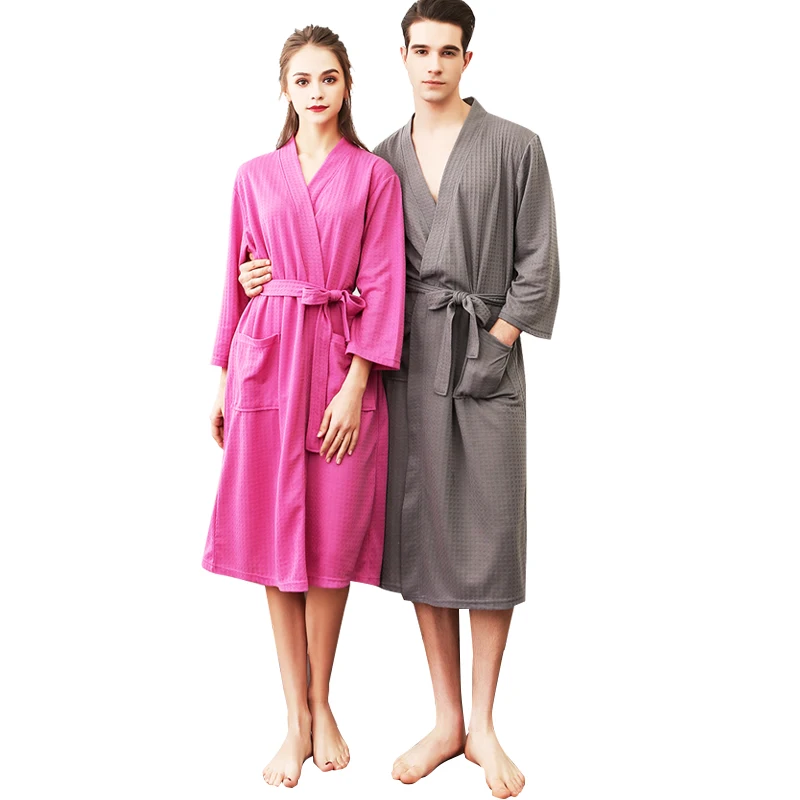 

Unisex sprinting and summer bathrobe , 3/4 sleeves Thin waffle water absorption bathrobe and quick dry night gown, Choose
