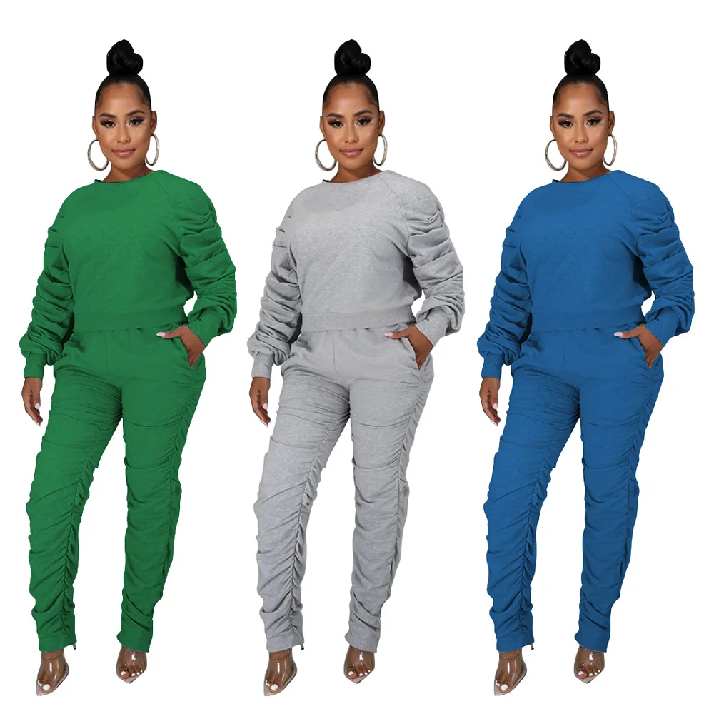 

B14812A 2020 Fall autumn hot fashion lady causal wear 2 pcs pants set