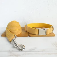 

Custom top quality high end beautiful luxury velvet dog collars and leashes with name plate THE YELLOW KC0277