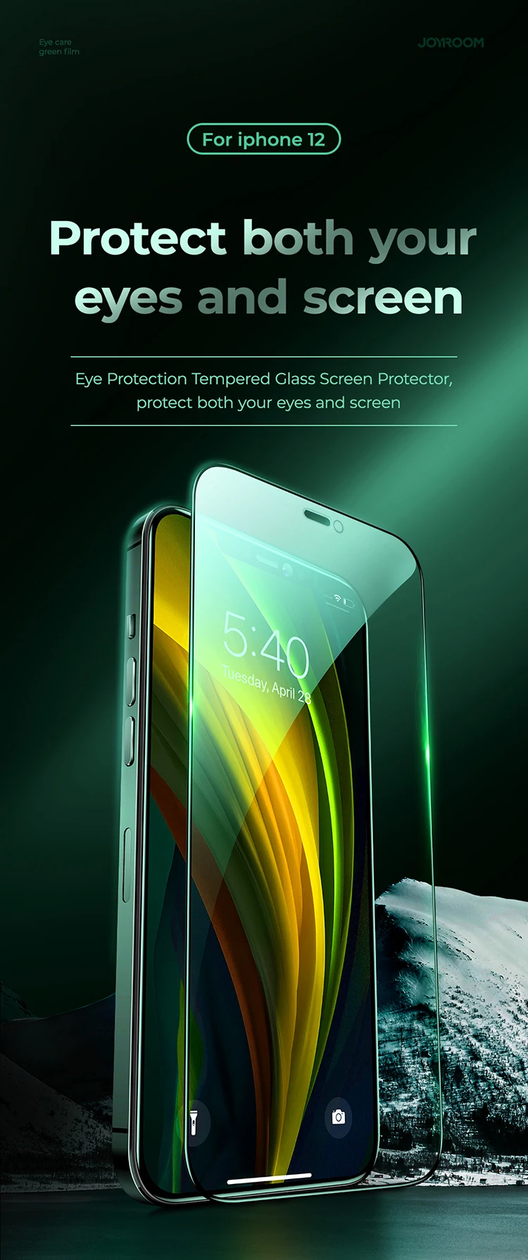 Joyroom Screen Protector Green Light Protection Eye Tempered Glass Film