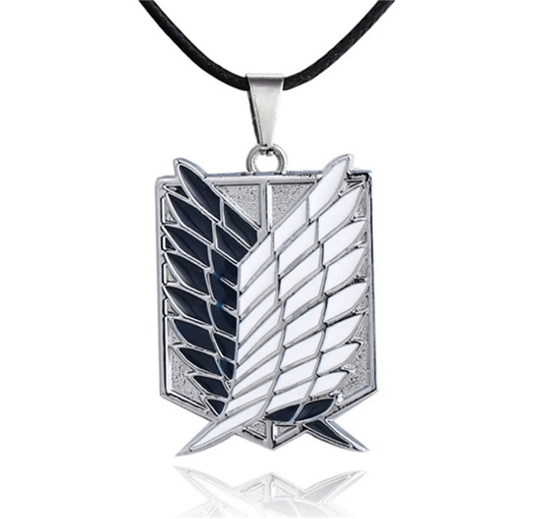 

Movies Attack on Titan Necklace Wings Of Liberty Pendant Investigation Corps Flag Wing Necklace Leather Chain, As picture