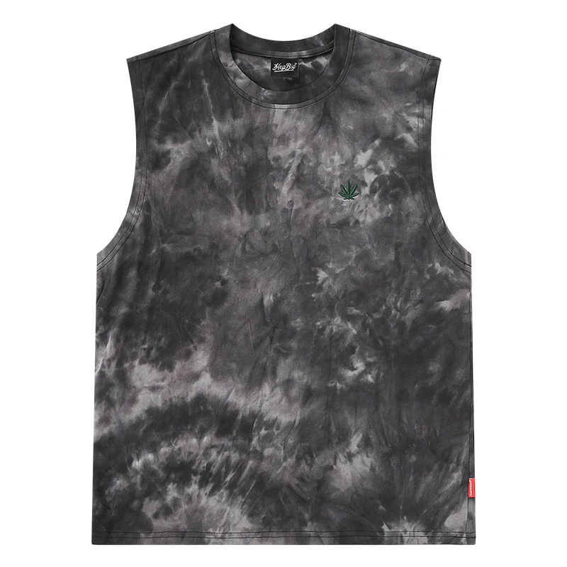 

Embroidery tie dye tank top cotton sleeveless t shirt for men hip hop