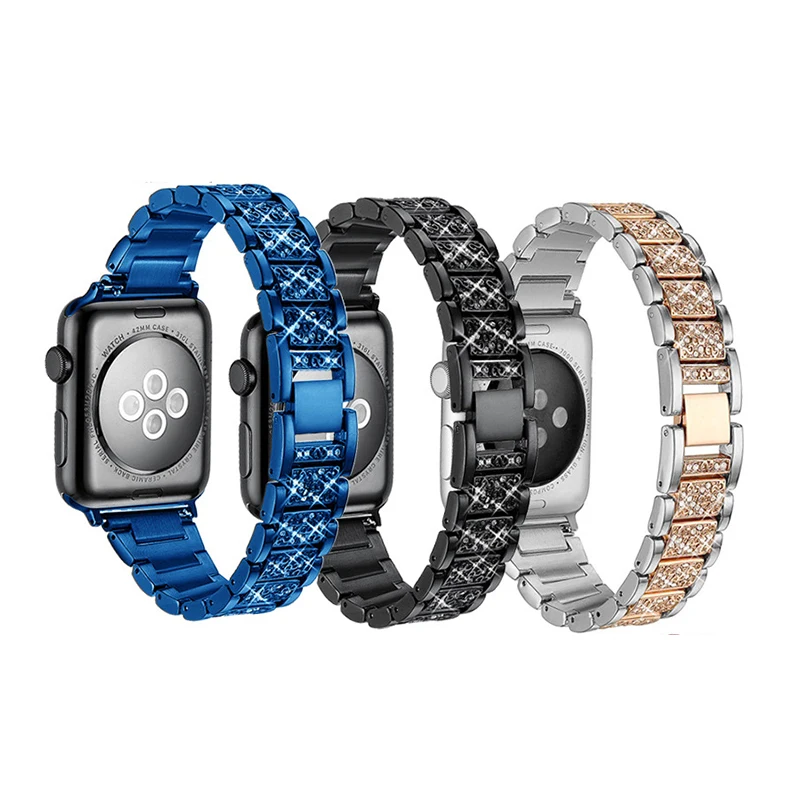 

Luxury fashion Stainless Steel Metal strap Diamond Bracelet For Apple watch Band strap  with adapter