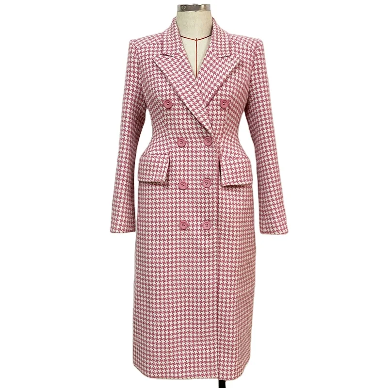 

2020 new arrivals winter collection classical houndstooth fashion women woollen overcoat women's coats long coat