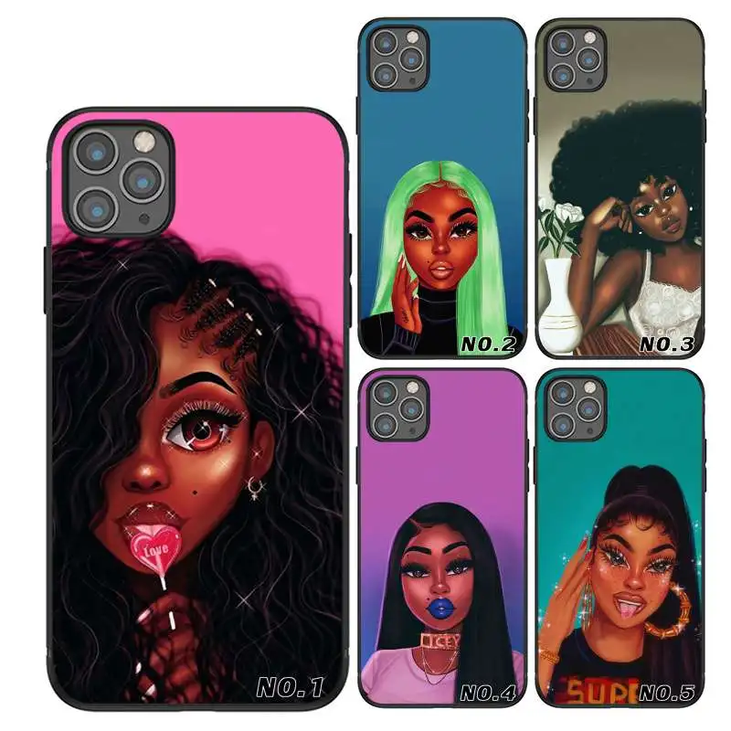

African Beauty girl TPU Soft Silicone Phone Cover for iPhone 8 7 6 6S Plus XR X XS MAX11 11Pro 11Pro Max Case, Black