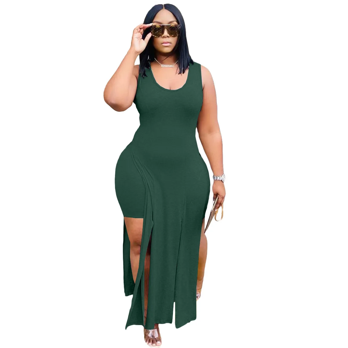 

Plus Size Women Clothing Two Piece Set 3xl Fashion Round Collar X-long Irregular Top Casual Shorts Sets Wholesale