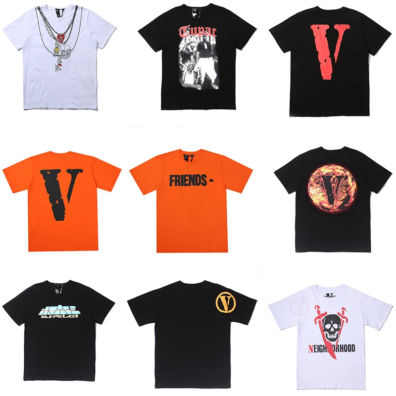 

vlones hip-hop young men and women round neck cotton short-sleeved high street bottoming shirt lovers T-shirt spot wholesale