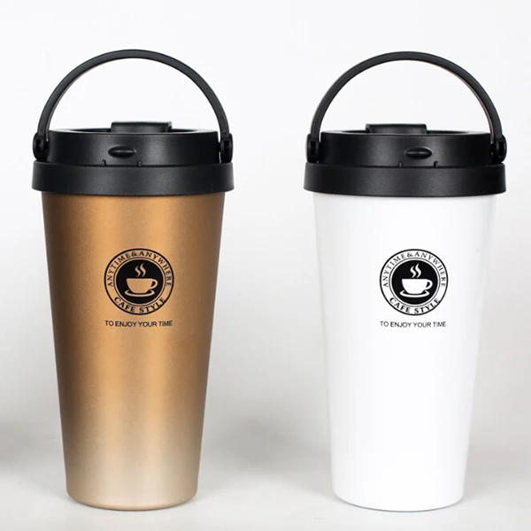

Custom Logo Stainless Steel Coffee Travel Mug with Lid and Handle, As per pantone