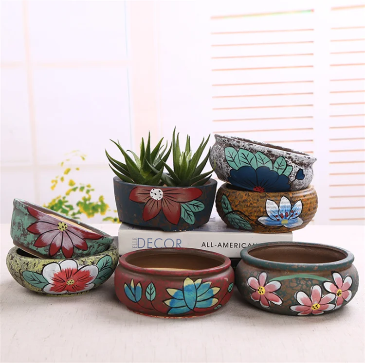 

Creative Hand Painted Ceramic Succulent Planter Pot with Drainage,Planting cactus Flower Pots with Holes., Picture