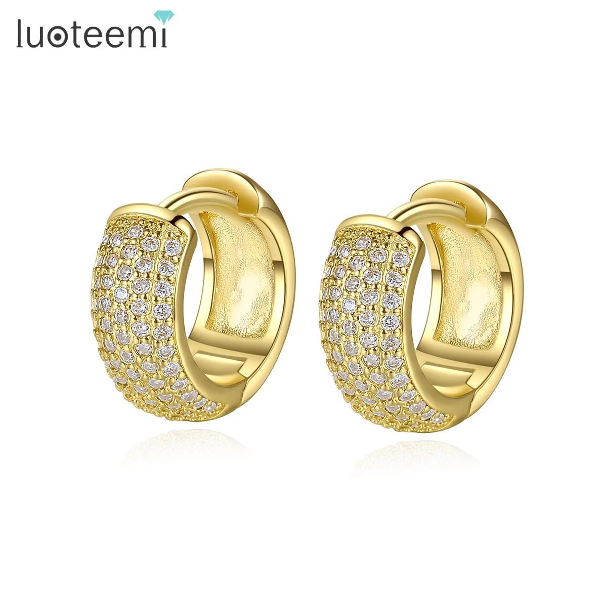 

LUOTEEMI Statement Fashion CZ Hoop Earrings Luxury 2023 Tiny CZ Paved Trendy Clip on Earring for Women
