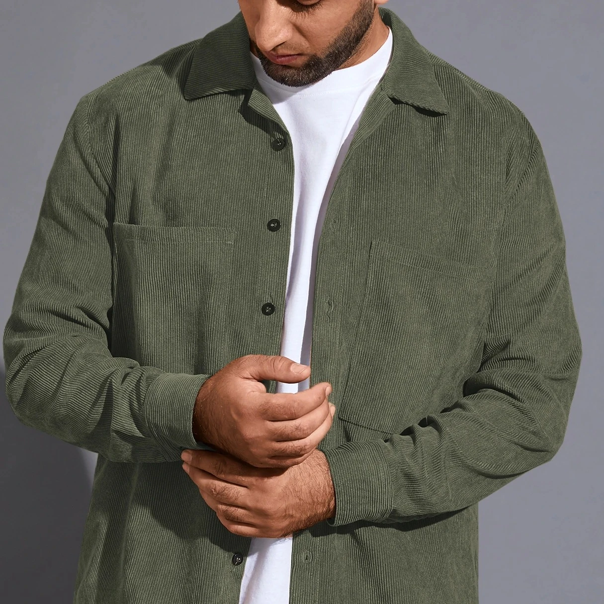 

YD - ch62036 Classic simple Winter casual men's solid color shirt jackets with pockets corduroy shirts