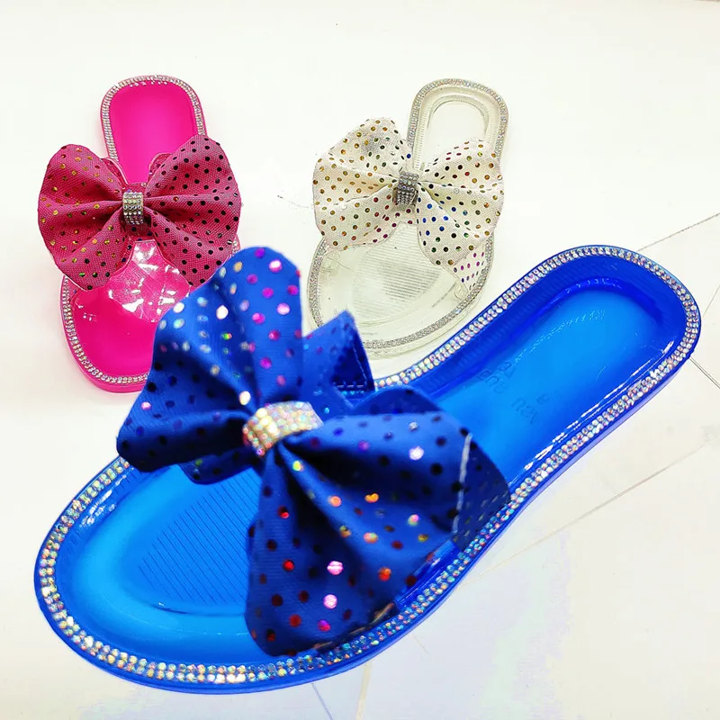 

New bowknot rhinestone flat bottom home wear women's slippers, Customized color