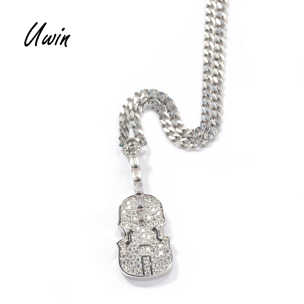 

UWIN Bling Iced Out Guitar Pendant Bling Cubic Zirconia Pendant Hip Hop Necklace for Men and Women