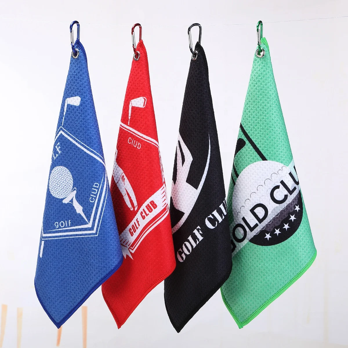 

china factory wholesale microfibre sublimation waffle weave small golf towels with carabiner