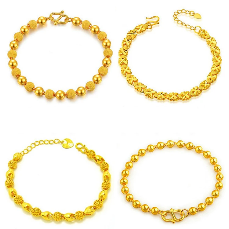 

Women Gold charm men Bracelets 24k Gold Plated Bracelets Frosted Round Beads Exquisite