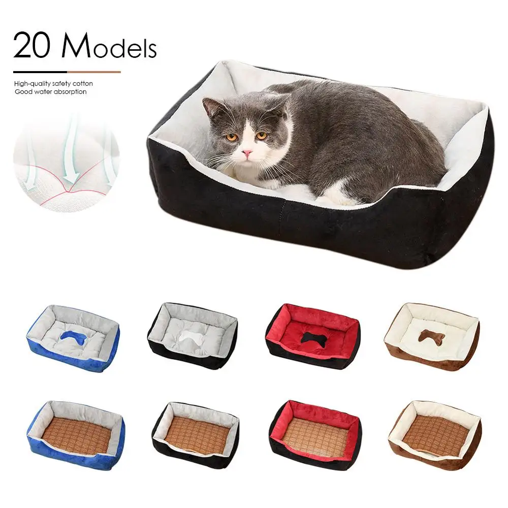 

Bone Pet Bed Warm Square Dog bed Soft Pet Bed For Dogs Washable House For Cat Puppy Cotton Kennel