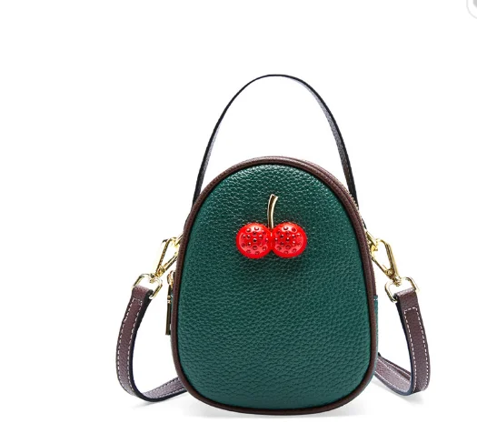 

New Fashion Custom Genuine Leather Women Handbag With Cherry Kids Mini Designer Purses Mini Women Bags 2021, Green,yellow,black,white