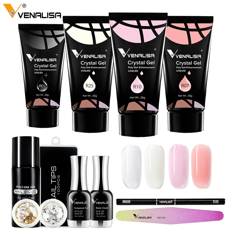 

Venalisa Nail Art French Nails Acrylic 30g poly gel kit 4 pcs poly gel with slip solution Nail File Tips Brush Nail starter kit