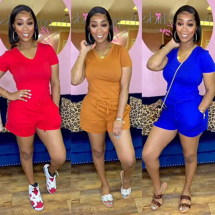 

Top selling products 2021 Ladies jumpsuit yoga sets outfits with high waist short sleeve 2 piece pants set women clothing, Photo shows