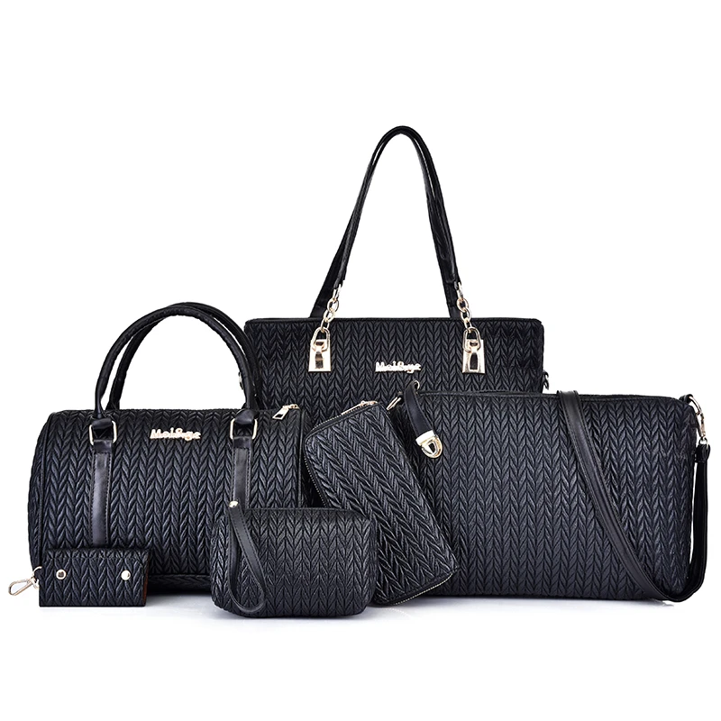 New Arrival Women Handbag Retro Fashion PU Leather Bolsos Mujer 6pcs Handbag Set and Purse for Ladies