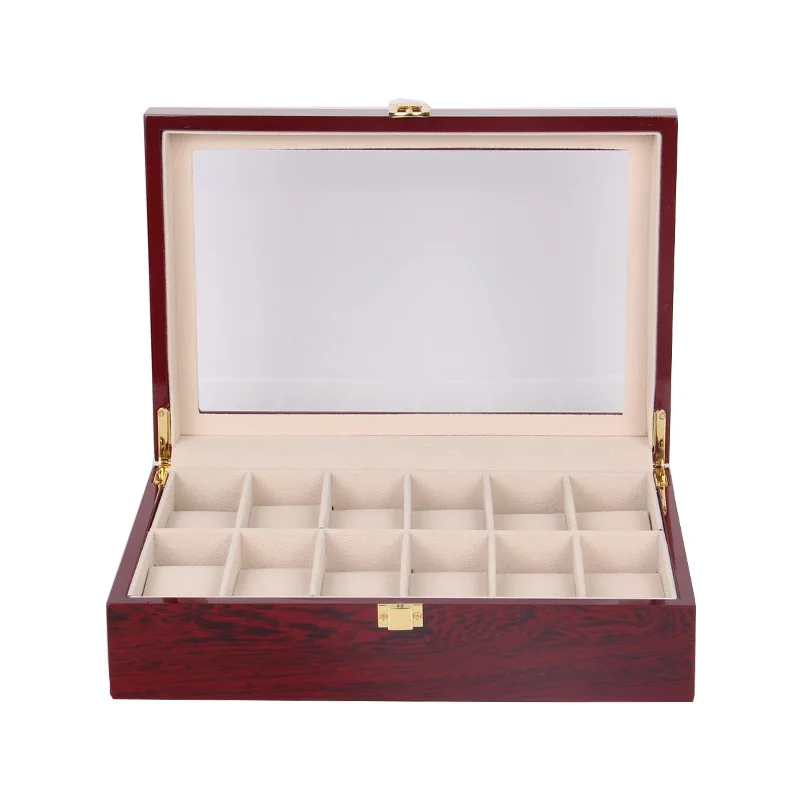 

High grad painted 12 slots wooden watch display box for wholesale cheap price, Red