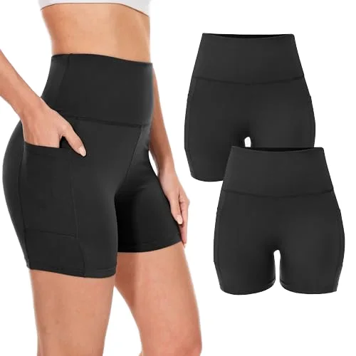 High-Waisted弹力腰头with Side Pockets Yoga Shorts