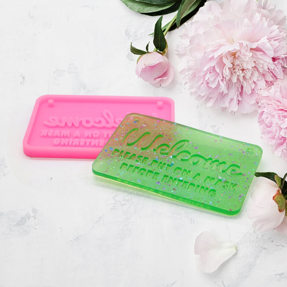 

LOVE'N diy welcome wall hanging door sign board PLEASE PUT ON A MASK BEFORE ENTERING signage plaque resin silicone mold LV217W, Pink