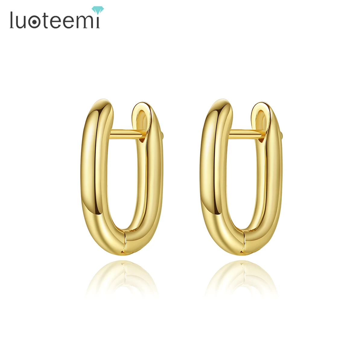 

LUOTEEMI 2023 New Arrivals for Women Gifts Chunky Small U Shape Oval Hoop Earring Plated Real Gold Earrings