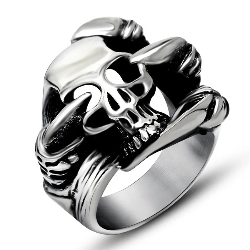 

2020 jewelry new European and American male retro punk skull head king wolf devil ring