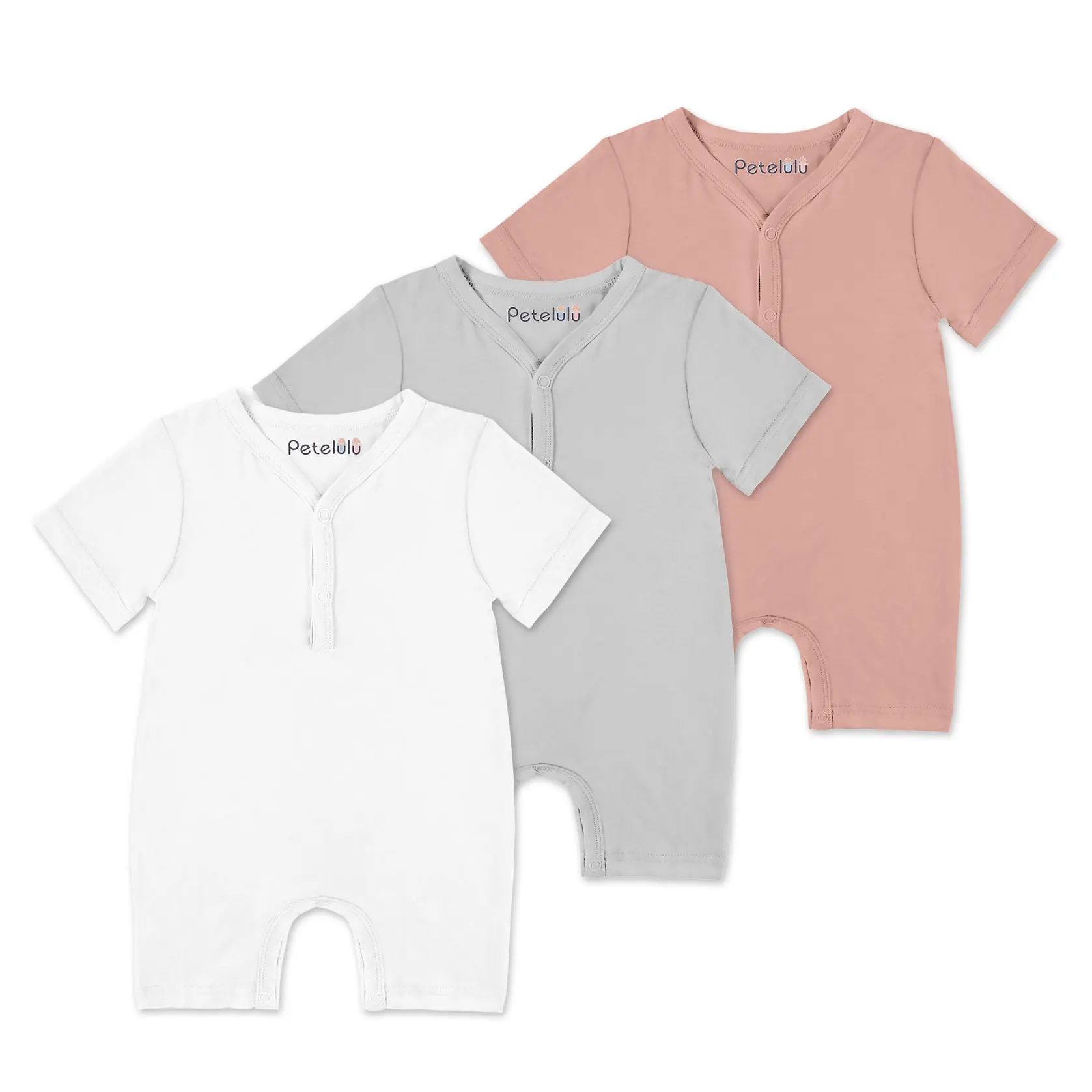 

guangzhou petulu bamboo fabric baby clothes comfortable baby rompers with short sleeve, Grey