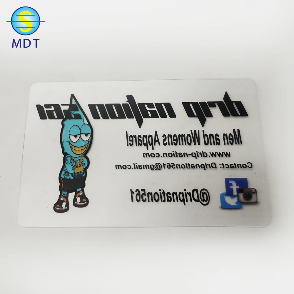 

MDTSE3 plastic PVC clear transparent card, Cmyk color or pantone color